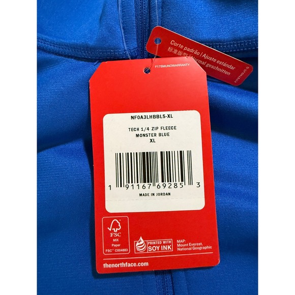 The North Face Mens Tech 1/4 Zip Fleece Pullover Jacket Monster Blue‎ XL HP. - Picture 2 of 9